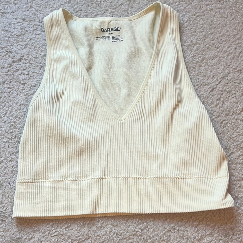 Garage Cream Ribbed Crop Tank Top